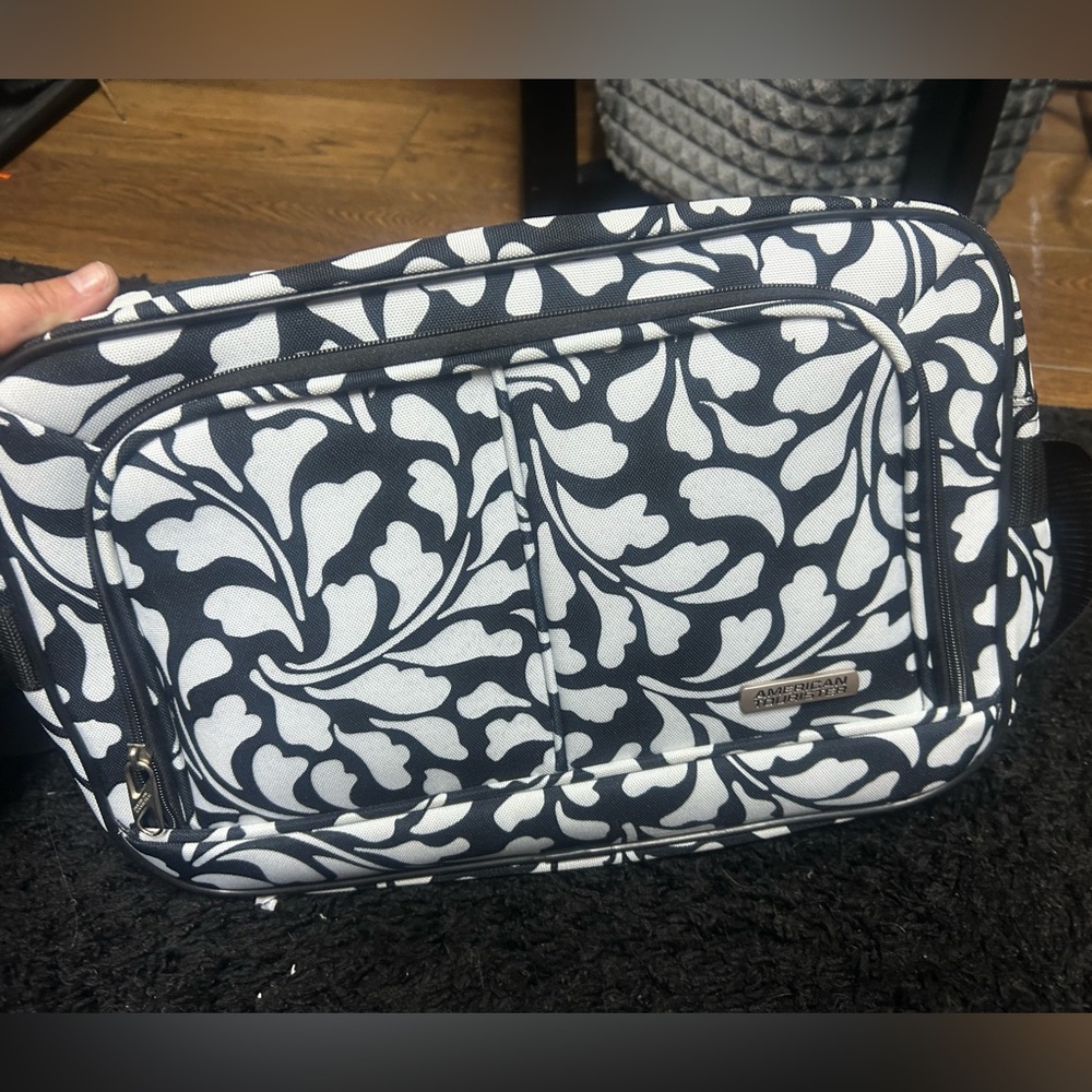 American Tourister Black and White Floral Travel Crossbody Bag